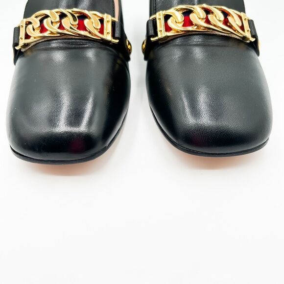 Gucci Heels Sylvie Pumps Black Loafers 55 Block Web Heel Chain 39.5, US 9.5 - Picture 4 of 14
